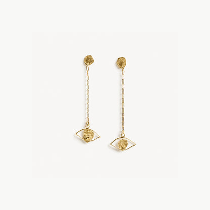 PENDIENTES PUPILAS CADENA - chapado en oro