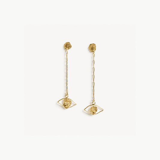 PENDIENTES PUPILAS CADENA - chapado en oro