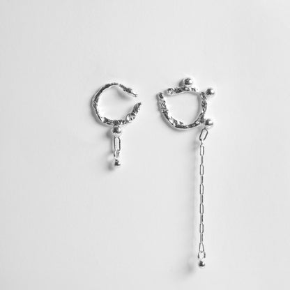 Pendientes Asimetricos Viruta Con Cadena (Por Encargo), pendientes artesanal de plata de ley de Antorcha de Plata
