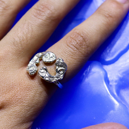 Anillo Doble Viruta, anillo artesanal de plata de ley de Antorcha de Plata - imagen 1